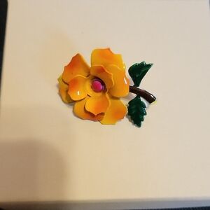 Vintage Pink And Peachy 1950's  Enamel Flower Brooch